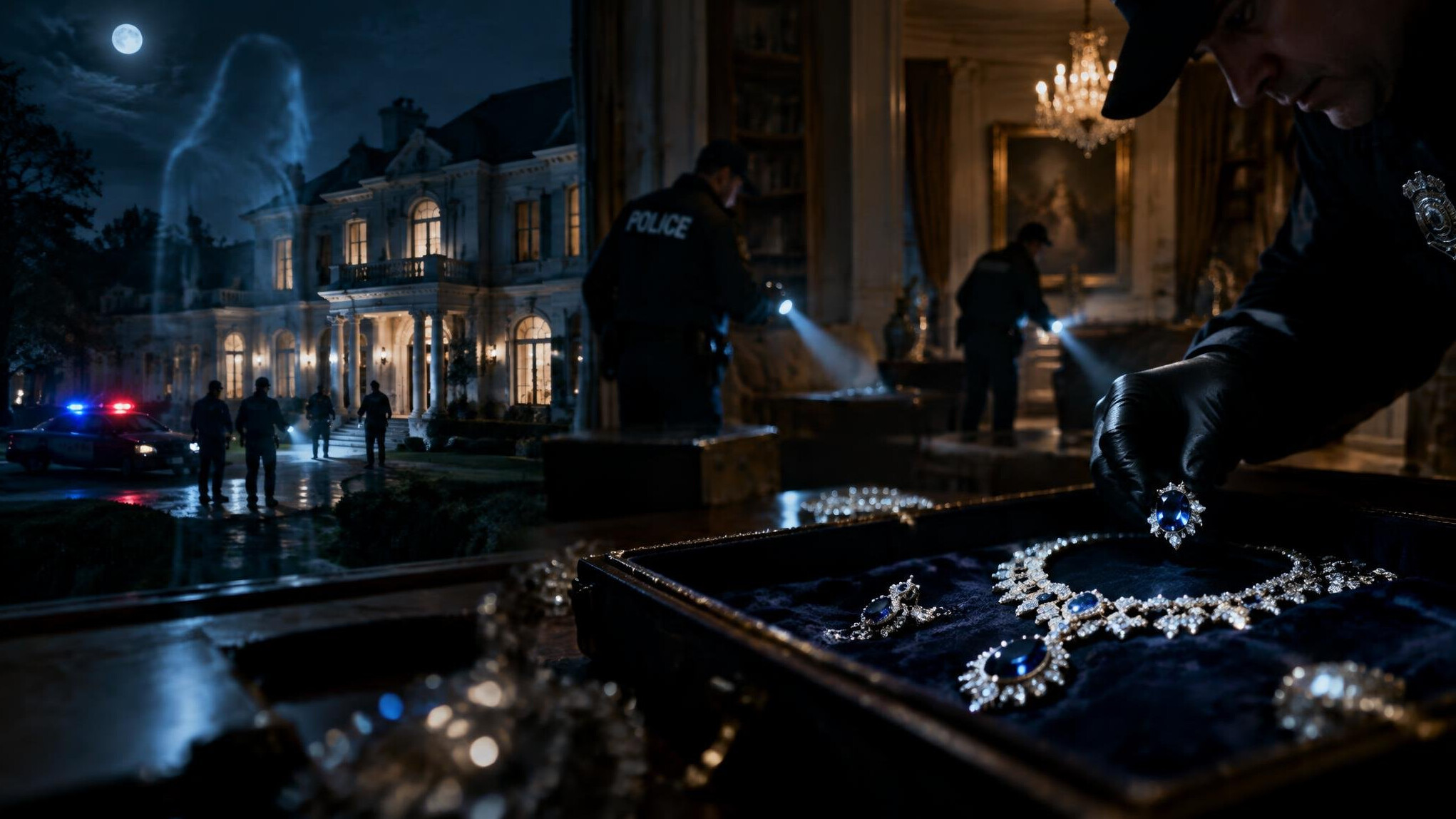 police searching mansion